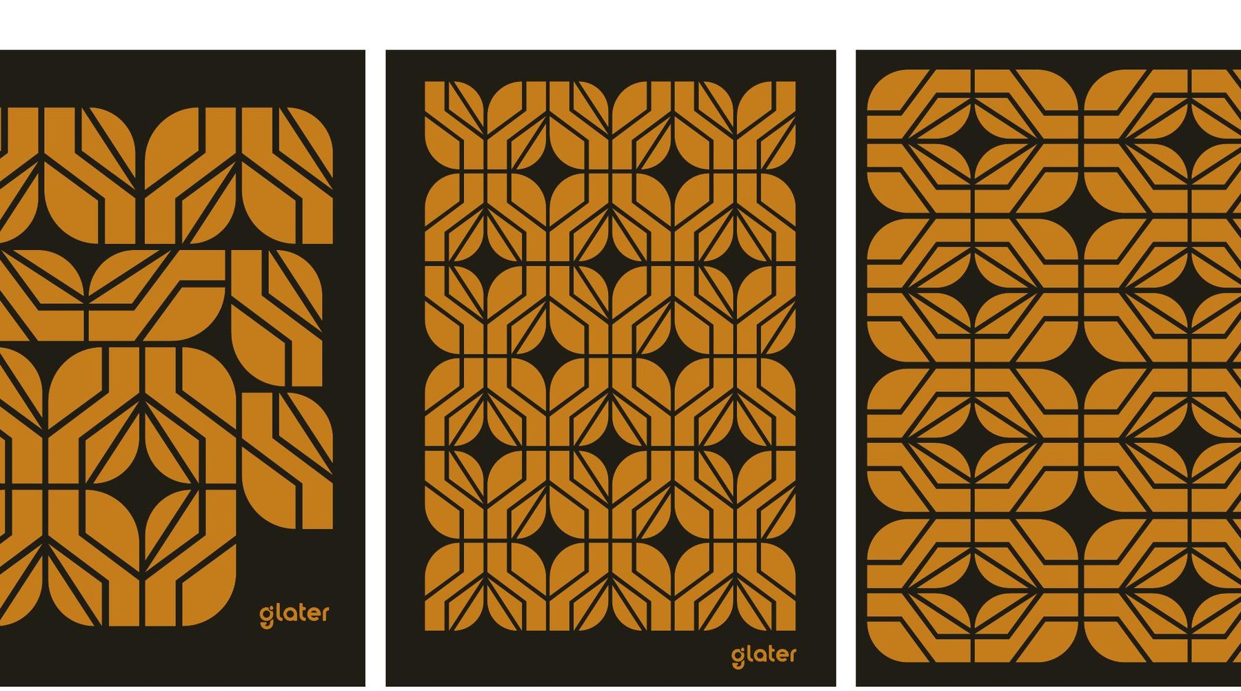 Three Glater pattern panels in amber and black