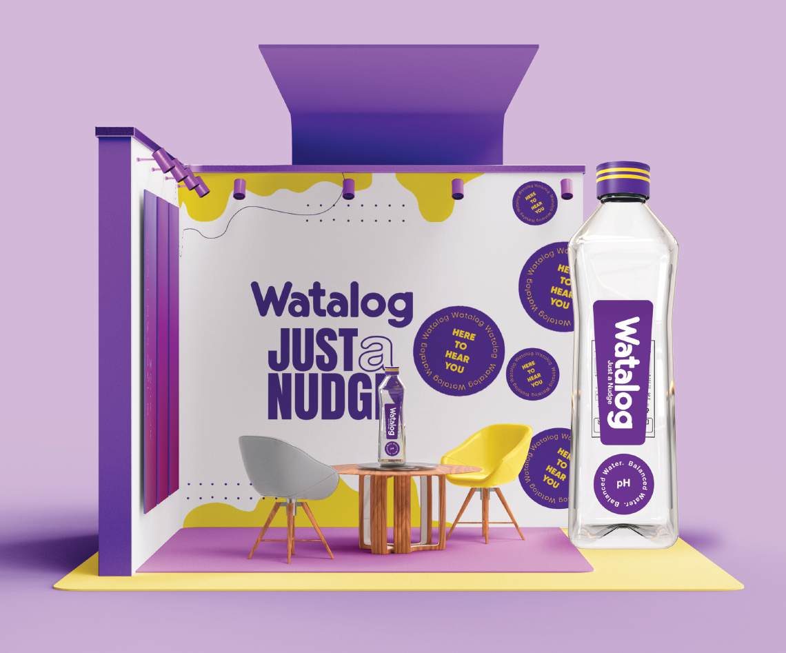 A purple Watalog retail booth